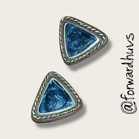 Bundle Sale 3 for $15 | Classic Gold Blue Enamel Clip-On Earrings - Picture 4 of 7